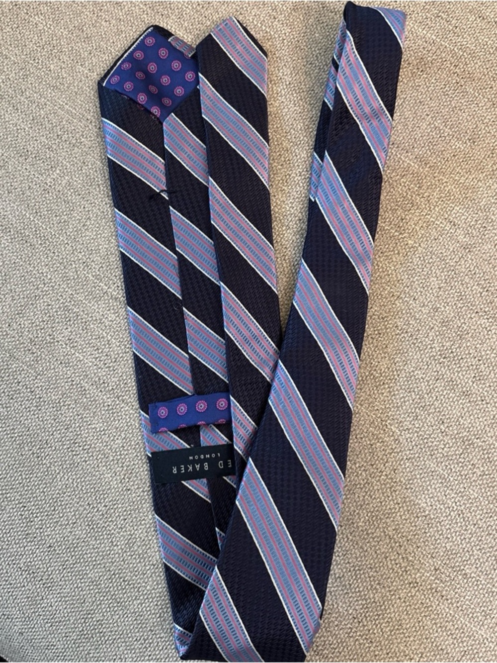 Ted Baker Navy with Pink and Light Blue Diagonal Stripe Silk Tie